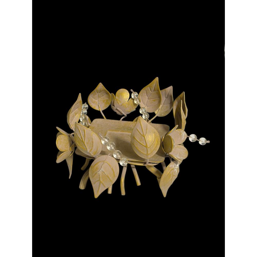 Vintage Partylite P7281 Bronze Metal Golden Leaves Square Votive Candle Holder